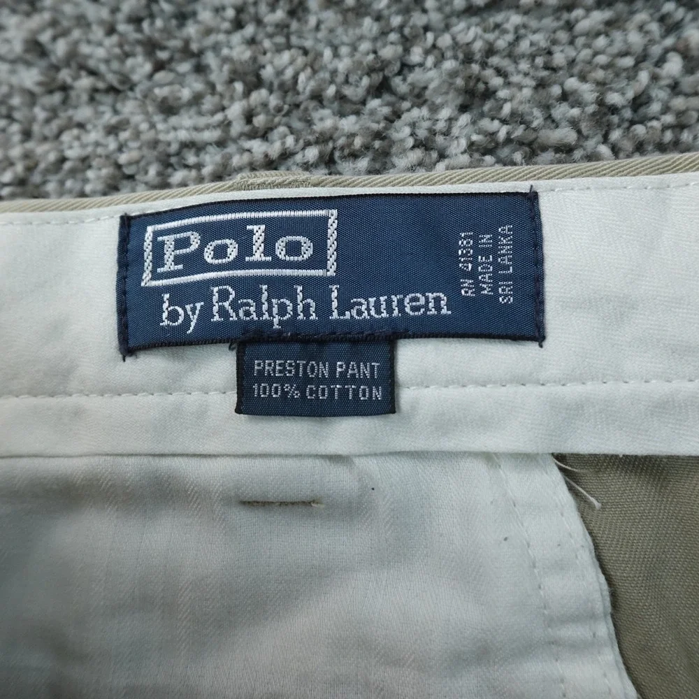 VTG Polo Ralph Lauren Pants Mens 35X30 Beige Brown Preston Chino Trouser Pony